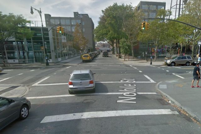Franklin Street and Noble Street, where the cyclist was killed this morning.